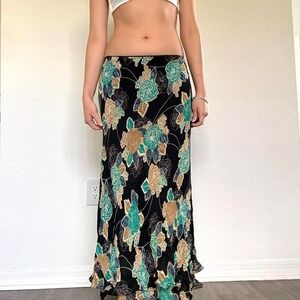 Y2K Black Floral Maxi Skirt